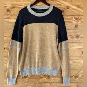 J Crew Wool Blend Men's Blue and Tan Sweater Size‎ L